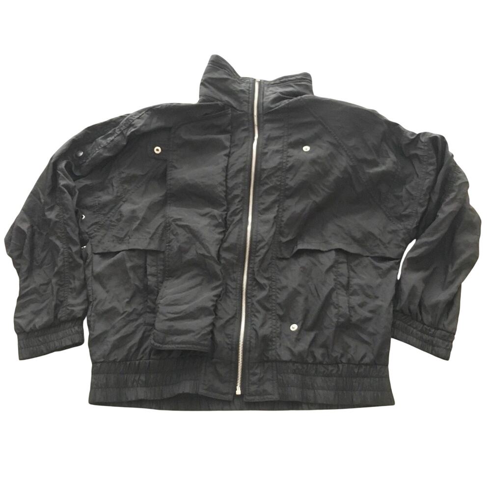 Windbreaker Jacket Black Andy Johns Nylon Medium Shoulder Pads Macau Vintage